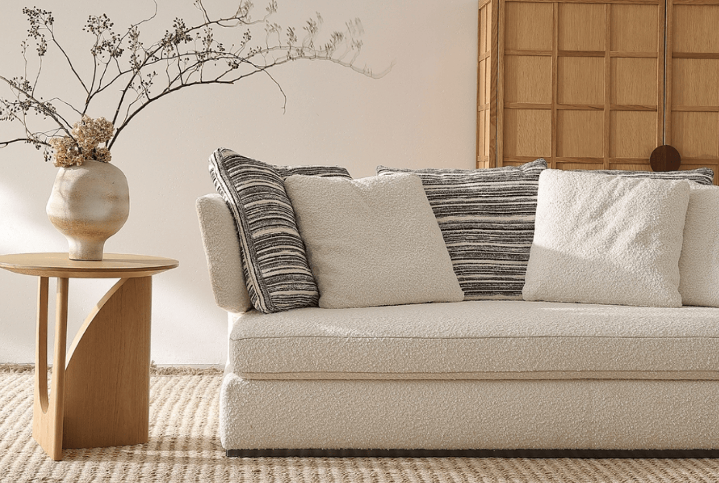 Sculptural lounge chair in a calm room