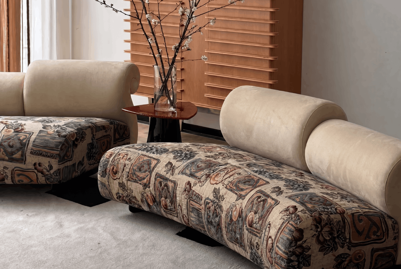 Sculptural lounge chair in a calm room