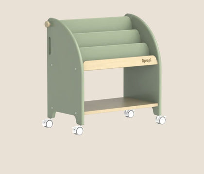  Bean Green rolling book rack with complete side panels and casters