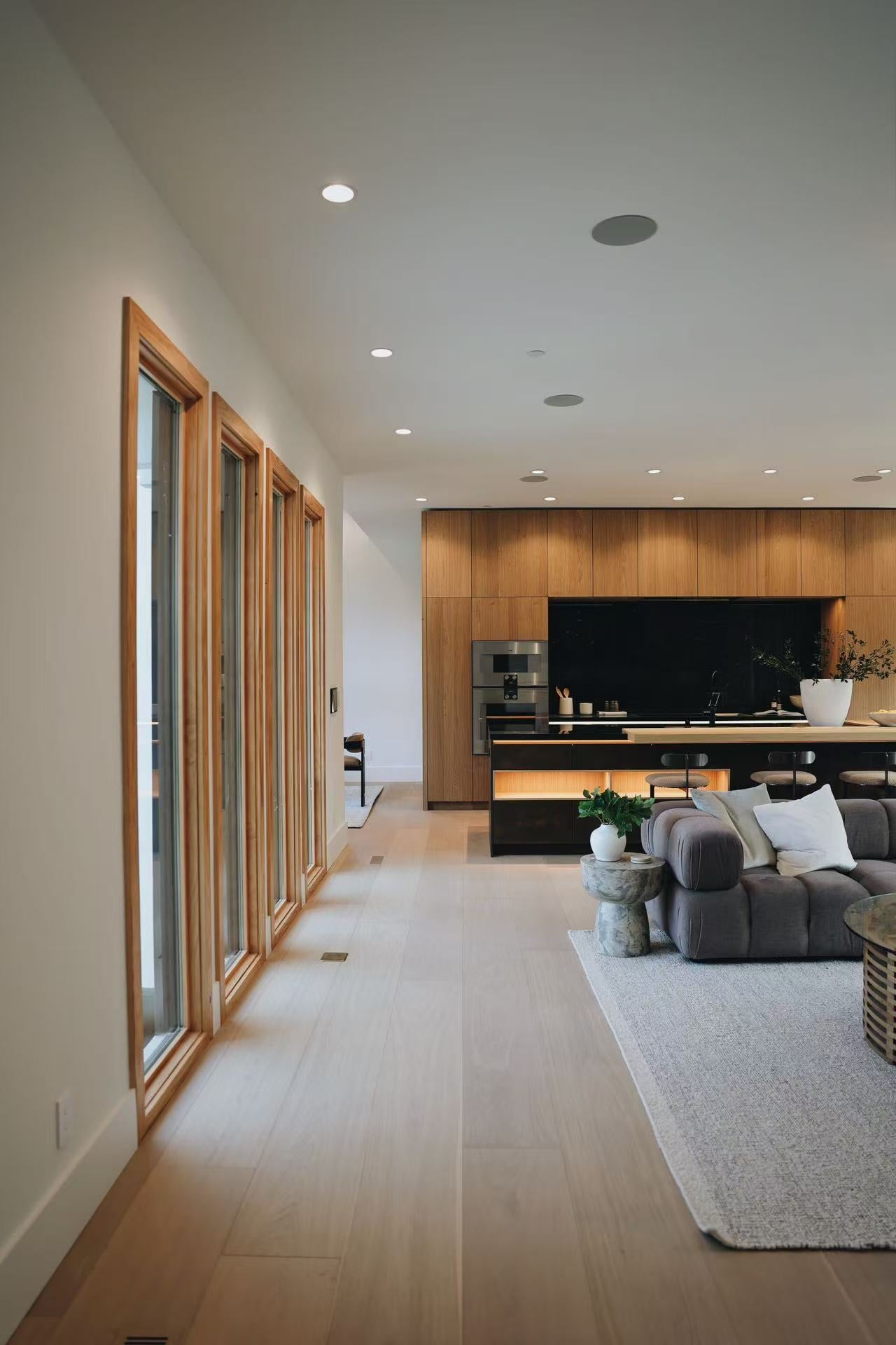 Long interior sightline toward living area and kitchen
