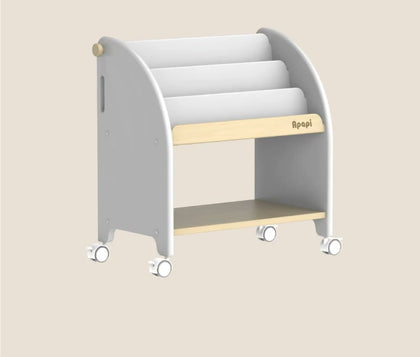  Ivory rolling book rack with complete side panels and casters