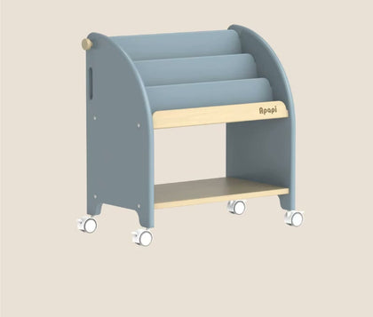  Blueberry rolling book rack with complete side panels and casters