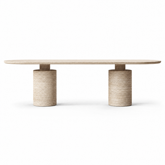 Doric Oval Travertine Table