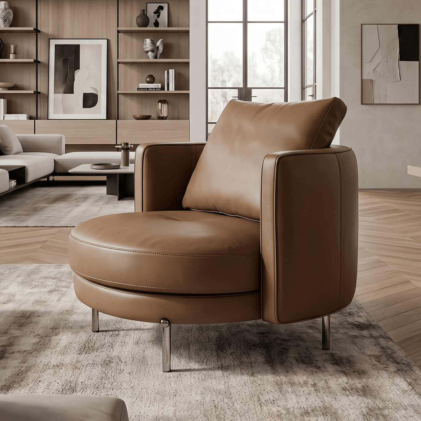 Boucle Leather Trim Lounge Chair