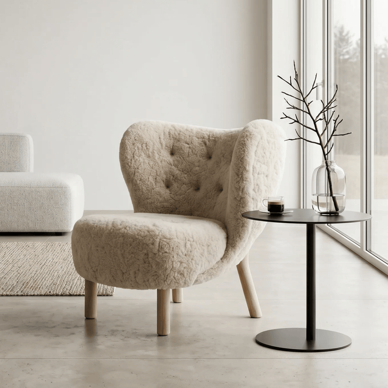 Boucle & Leather Lounge Chairs