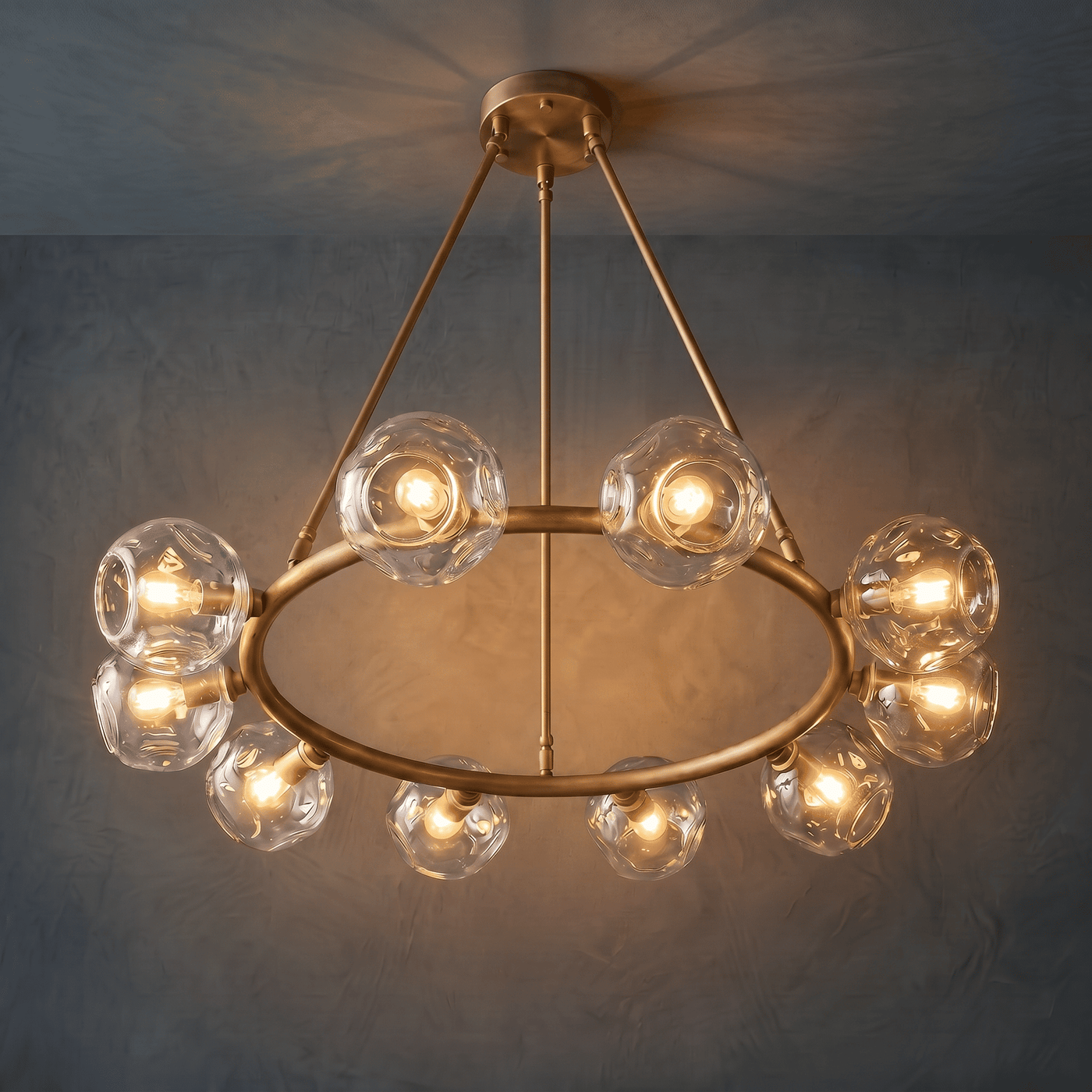 Brass Ring with Glass Globe Chandelier
