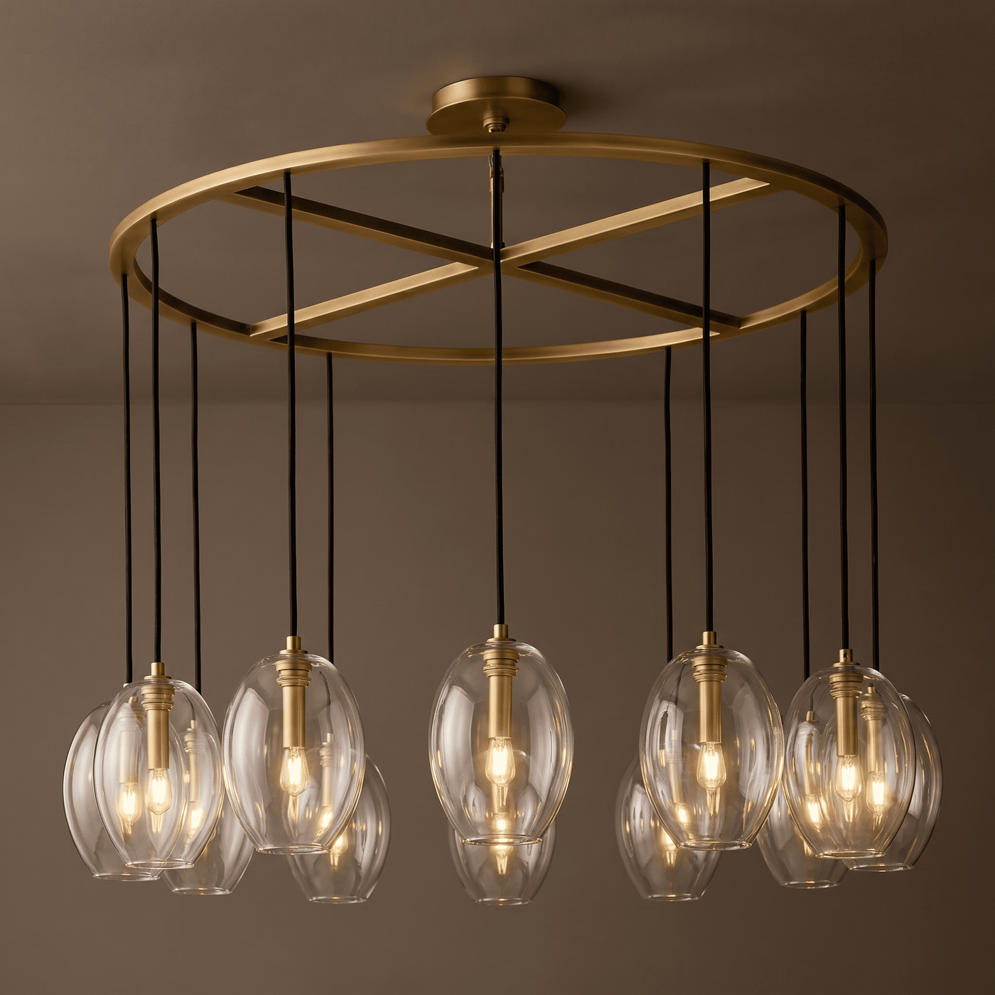 Brass Ring Multi-Glass Drop Chandelier