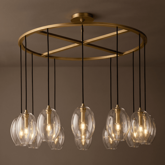 Brass Ring Multi-Glass Drop Chandelier