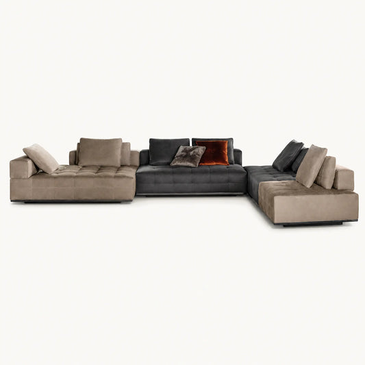 Two-Tone Grid Tufted Modular Sofa