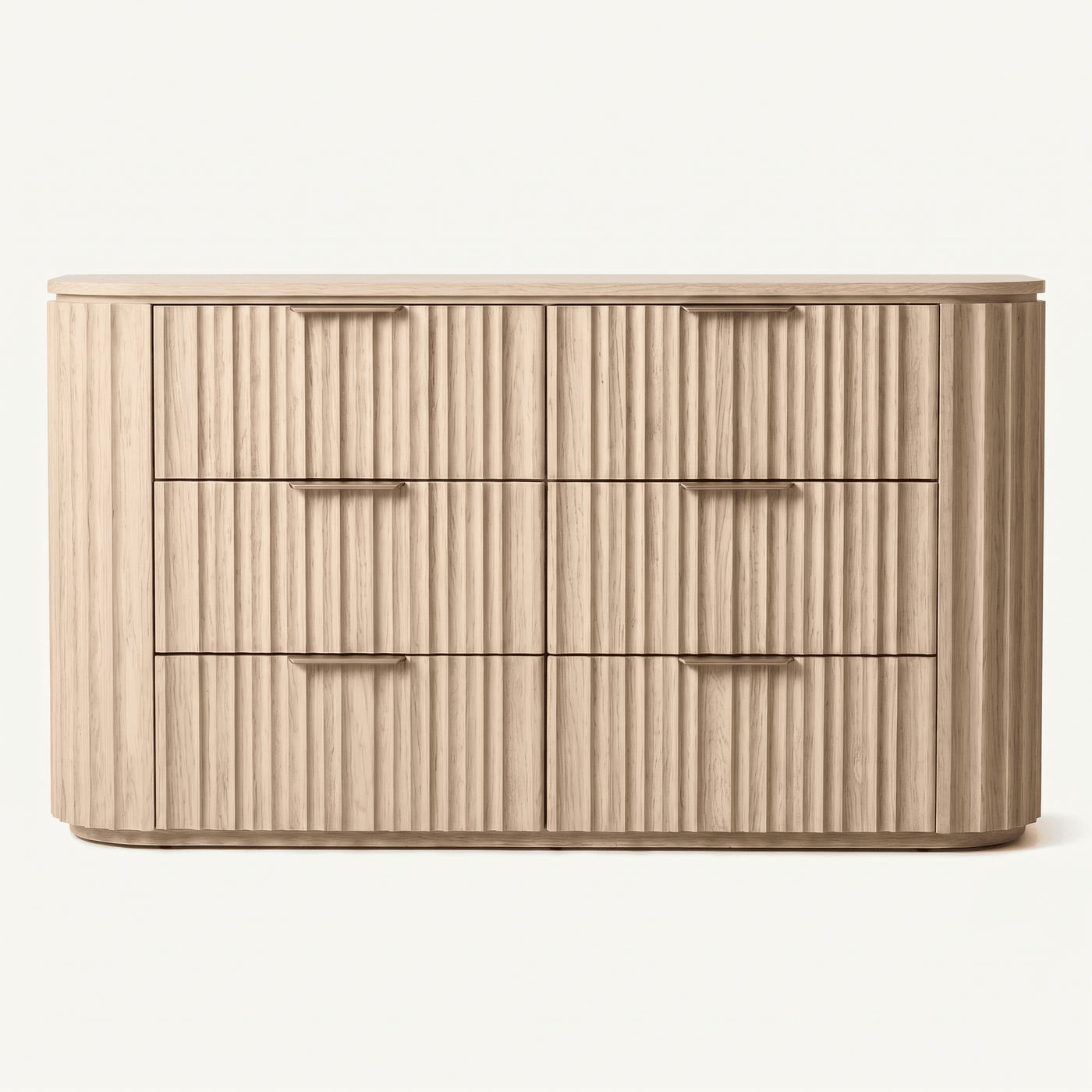 Rounded Fluted Oak Six-Drawer Dresser