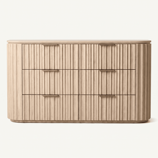 Rounded Fluted Oak Six-Drawer Dresser