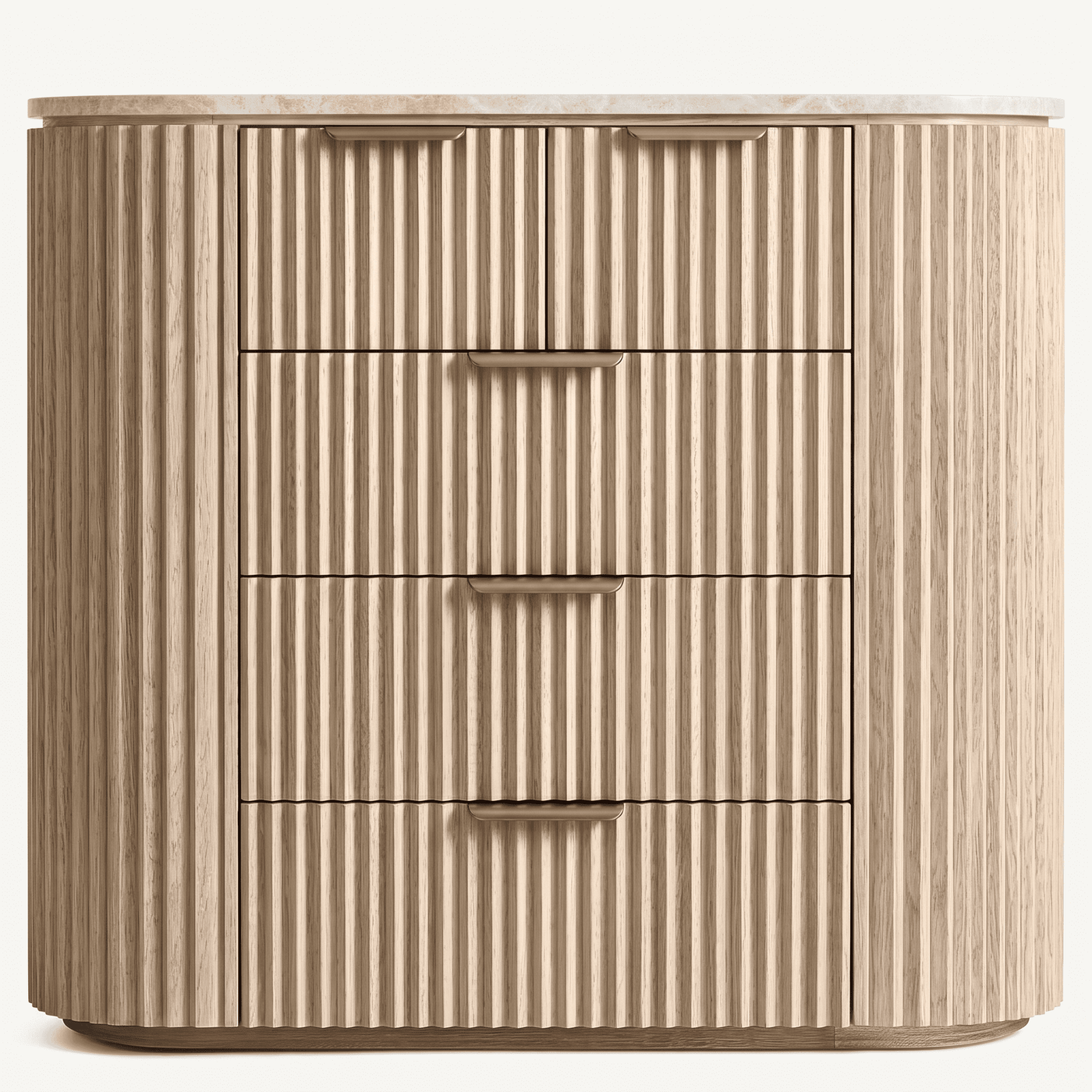 Marble Top Fluted Oak Five-Drawer Dresser