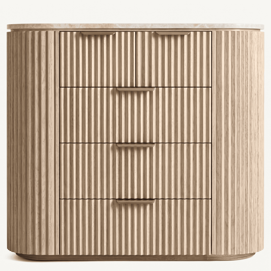 Marble Top Fluted Oak Five-Drawer Dresser