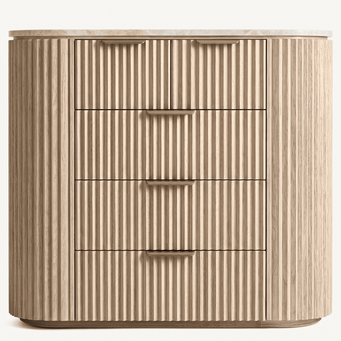 Marble Top Fluted Oak Five-Drawer Dresser