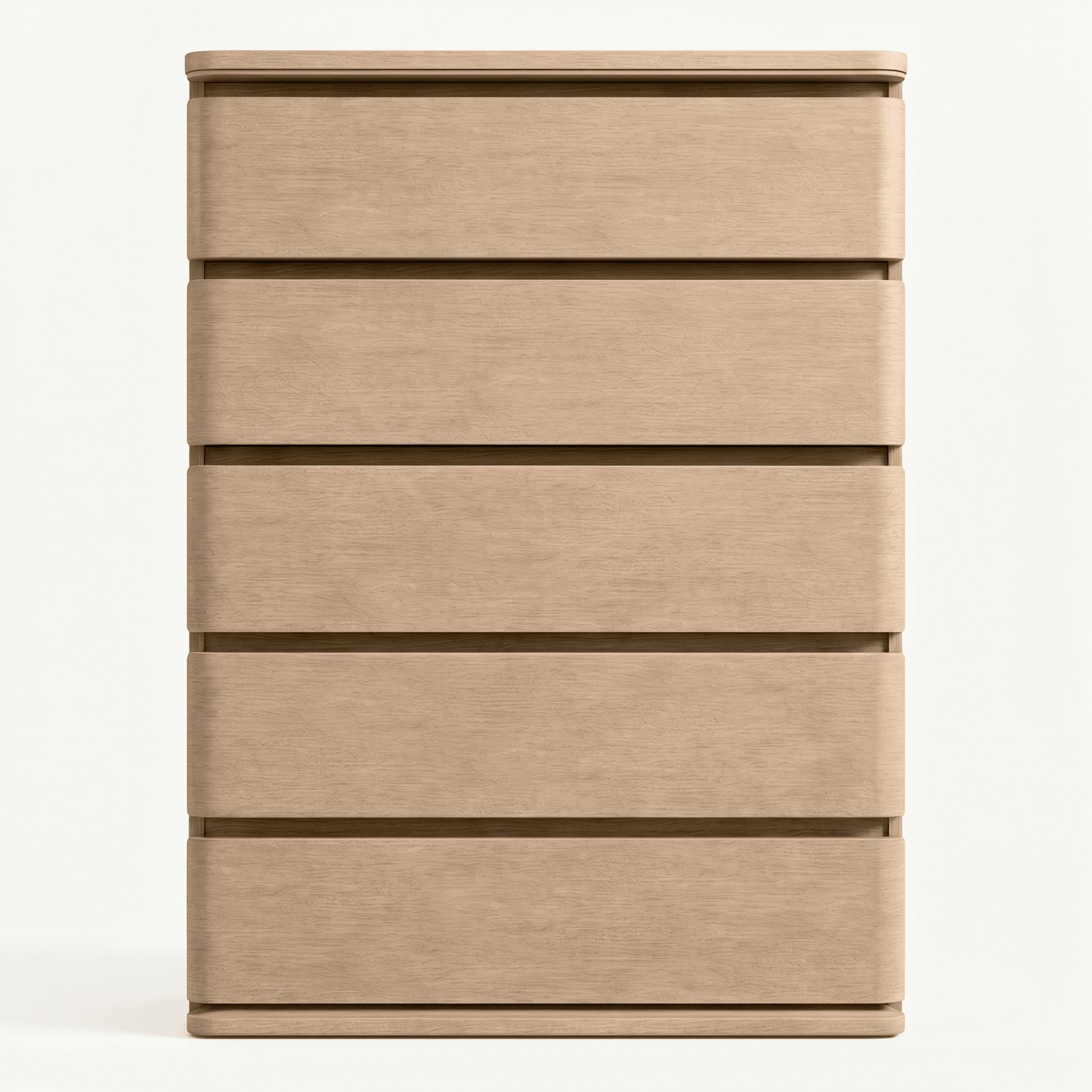 Rounded-Edge Oak Five-Drawer Chest