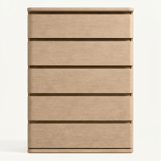 Rounded-Edge Oak Five-Drawer Chest