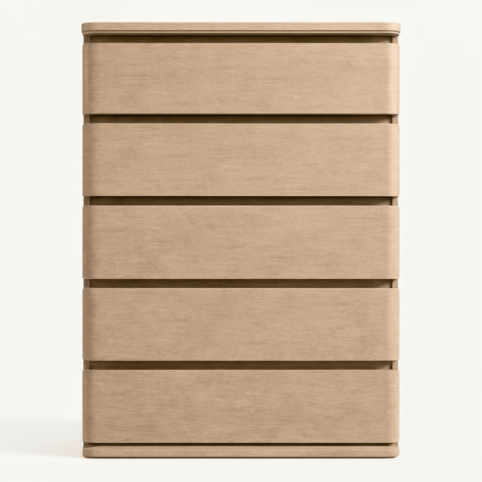 Rounded-Edge Oak Five-Drawer Chest