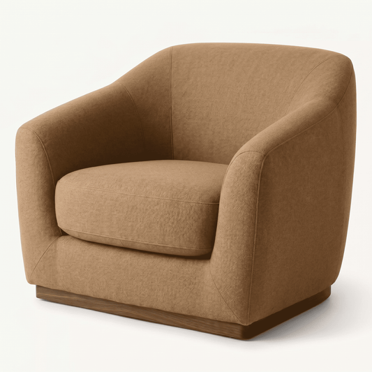 Curved Fabric Armchair with Wood Base