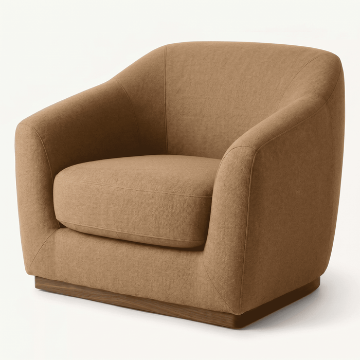 Curved Fabric Armchair with Wood Base