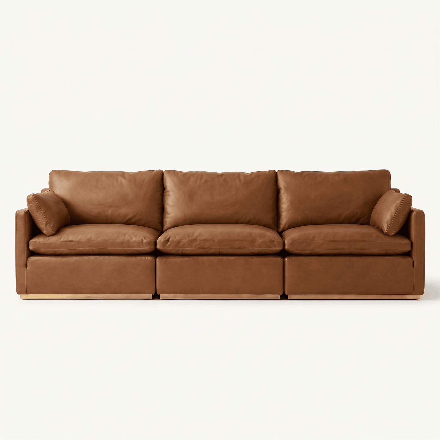 Modern Low-Profile Leather Sofa with Wood Base