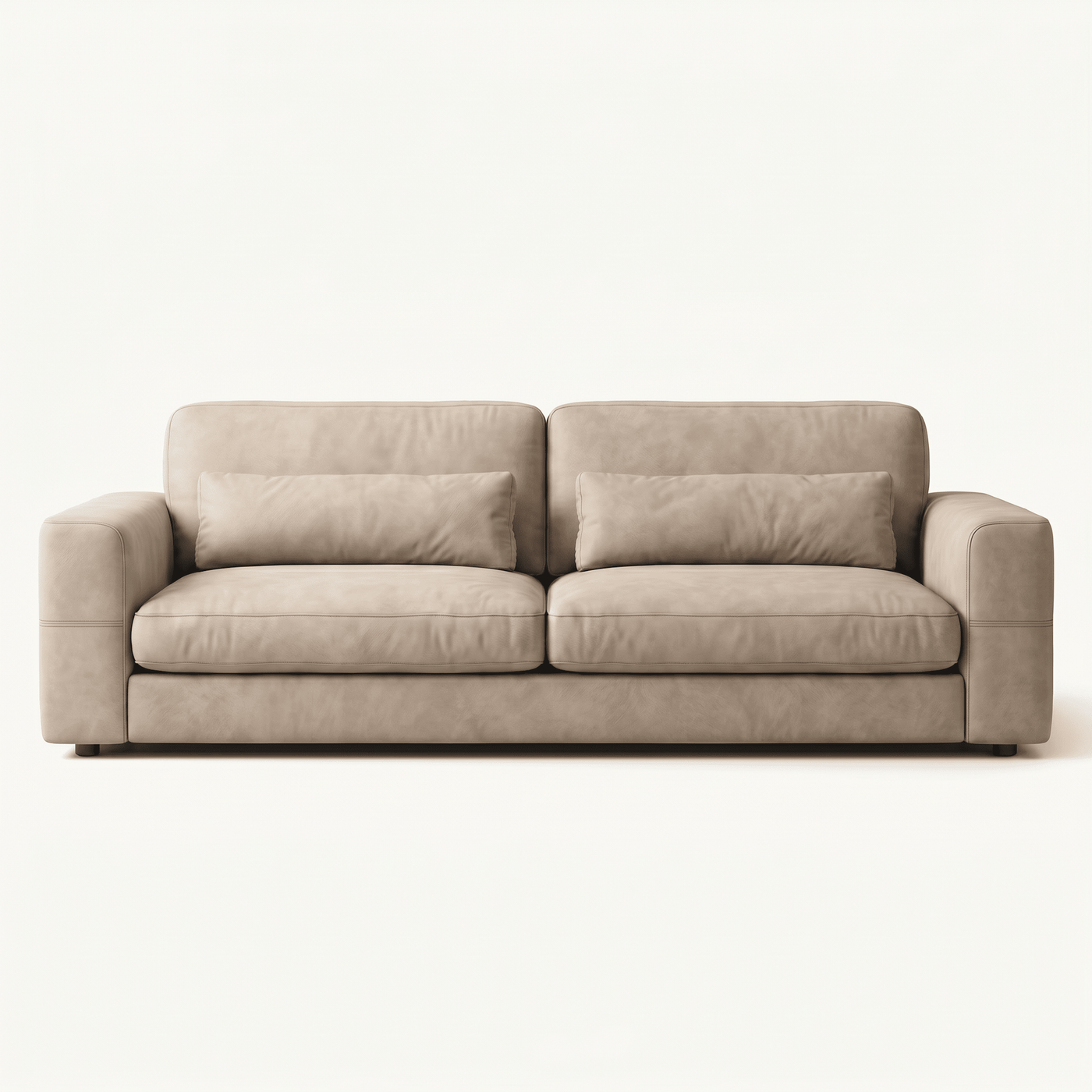 Low-Profile Leather Loveseat with Lumbar Pillows