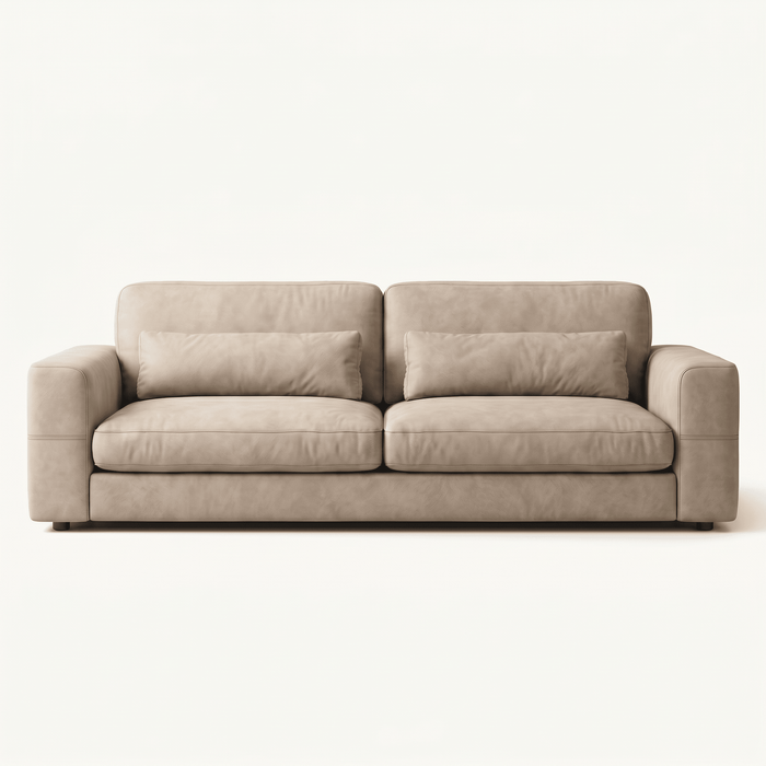 Low-Profile Leather Loveseat with Lumbar Pillows
