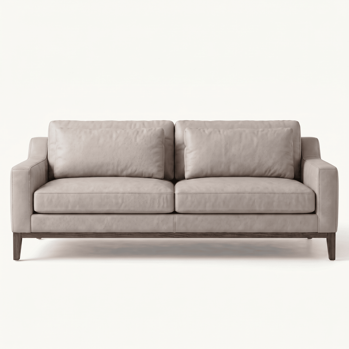 Mid-Century Leather Loveseat with Lumbar Pillows