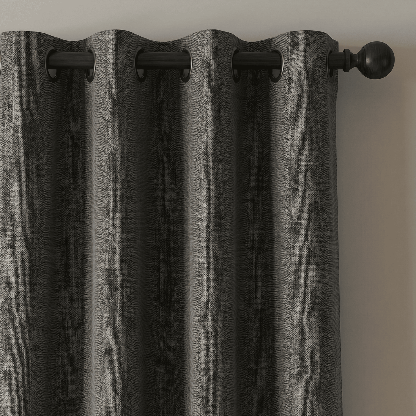 Thick Dark Gray Linen Look Curtain Fabric