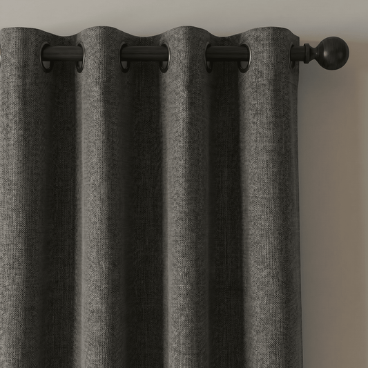 Thick Dark Gray Linen Look Curtain Fabric