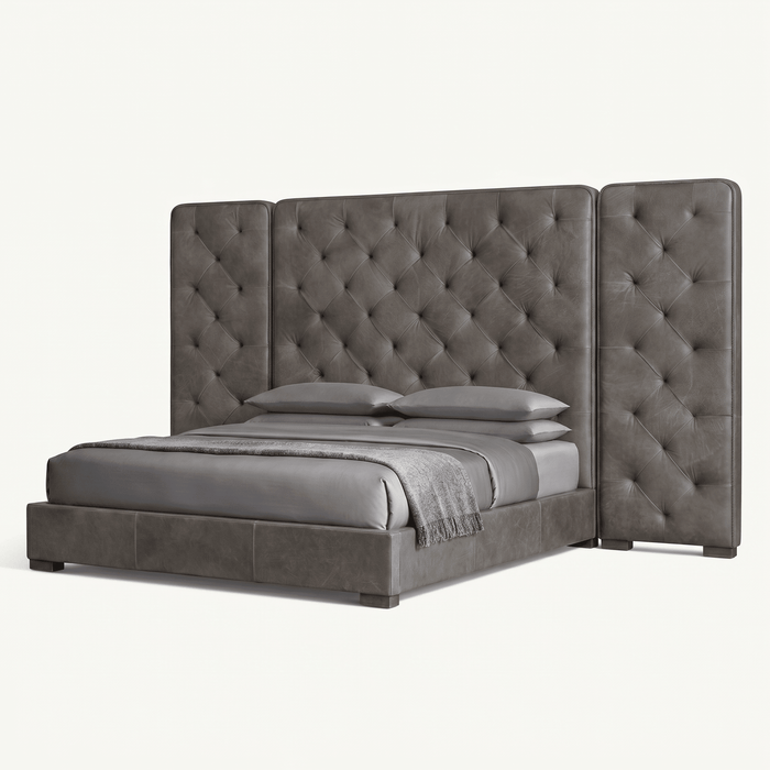 Tufted Wingback Leather Platform Bed