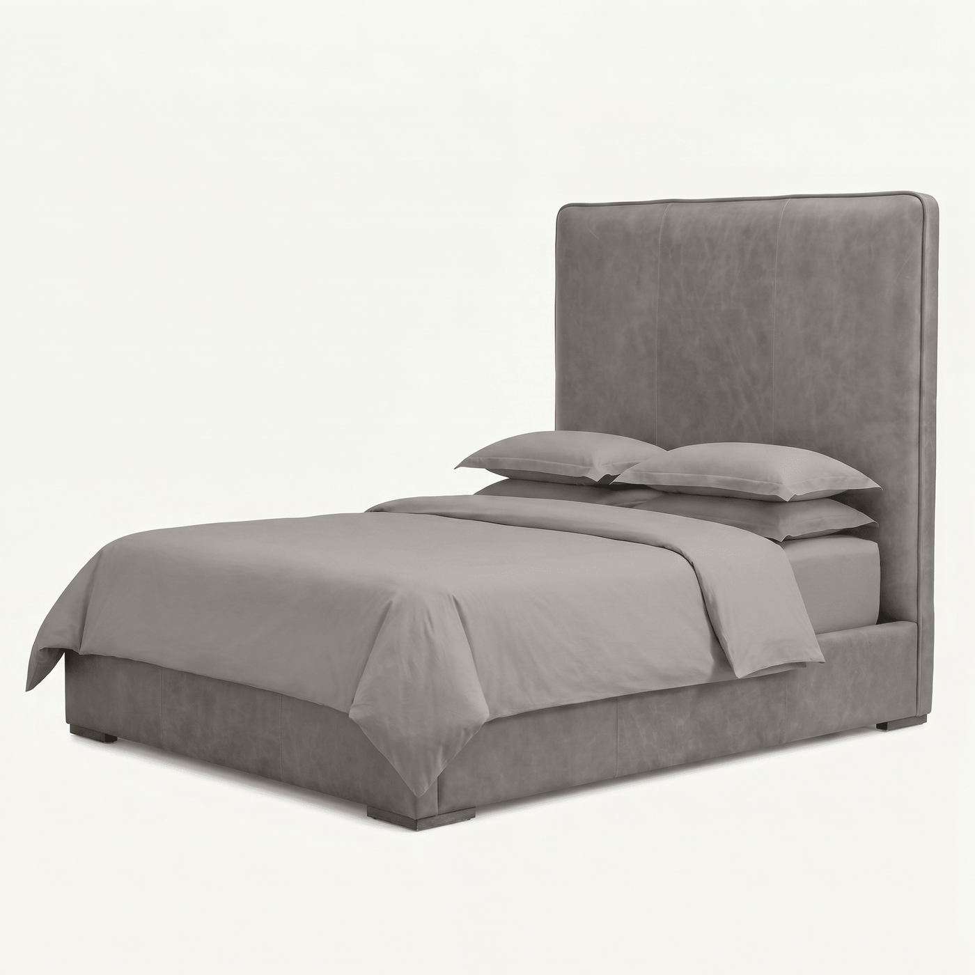 Tall Wingback Upholstered Leather Platform Bed