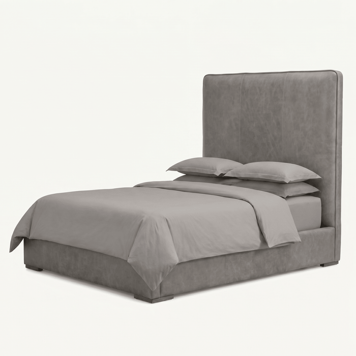 Tall Wingback Upholstered Leather Platform Bed