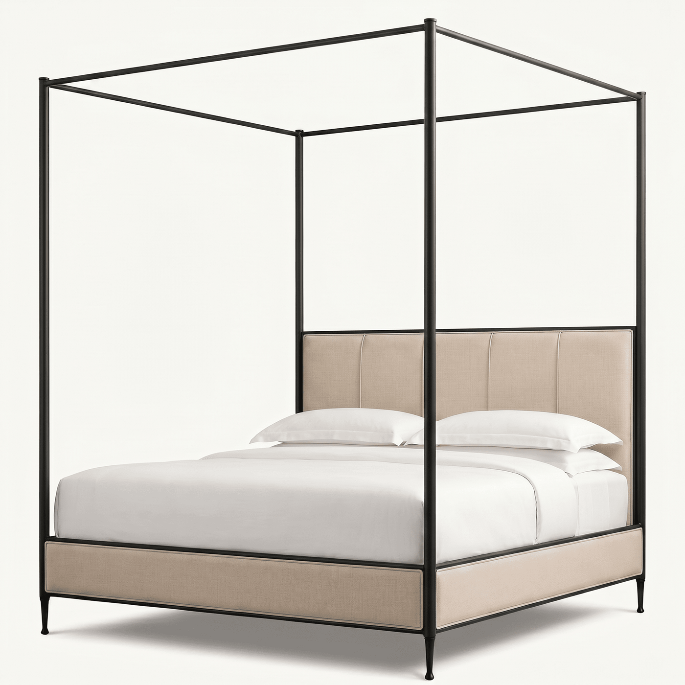 Hand-Forged Iron Upholstered Canopy Bed