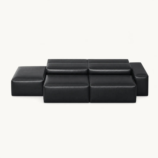 Cube Black Leather Modular Sectional Sofa
