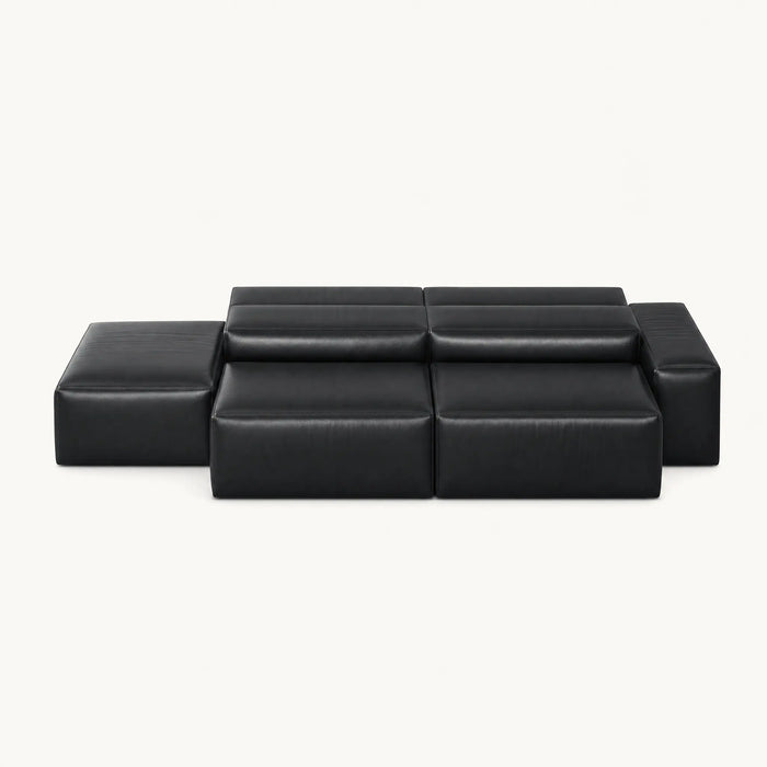 Cube Black Leather Modular Sectional Sofa
