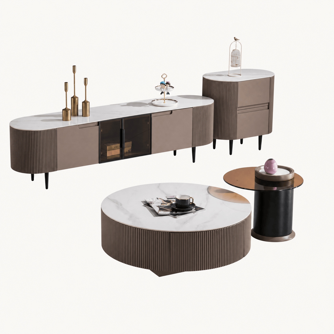 Fluted Wood Media Console Drawers