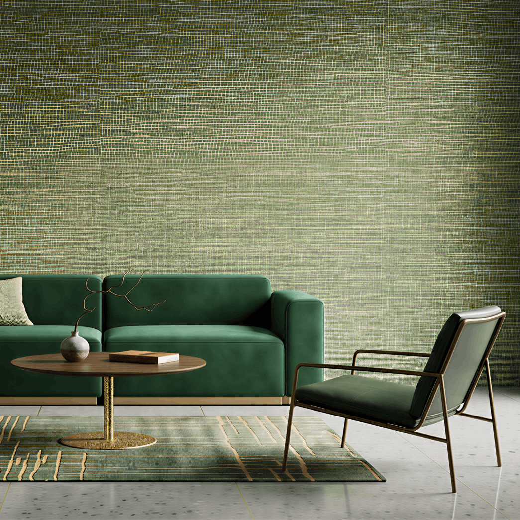 Moss Green Linear Mesh Wallcovering Design