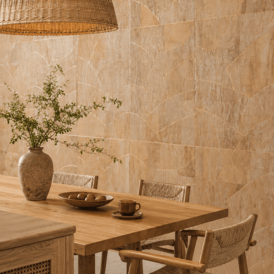 Natural Woodgrain Arc Geometric Wallcovering