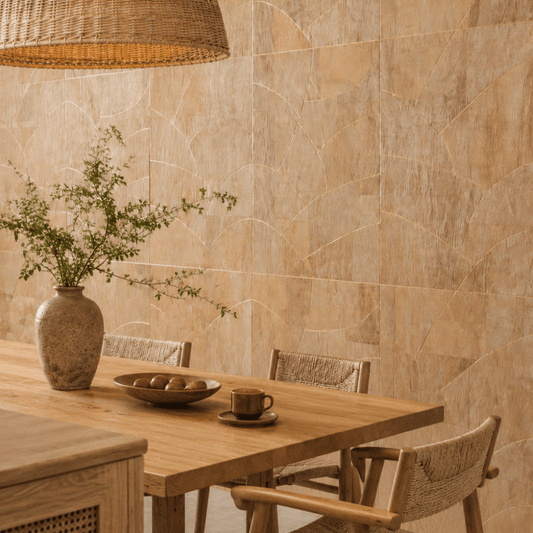 Natural Woodgrain Arc Geometric Wallcovering