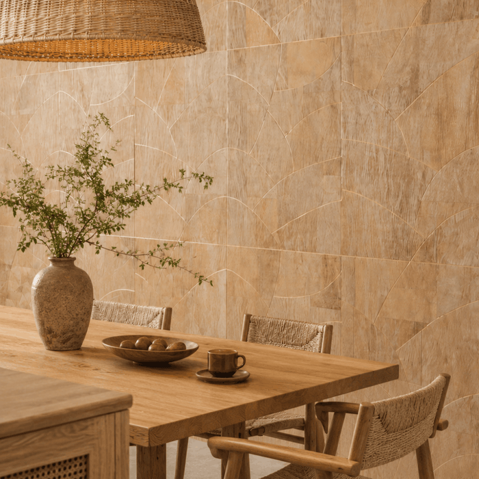 Natural Woodgrain Arc Geometric Wallcovering