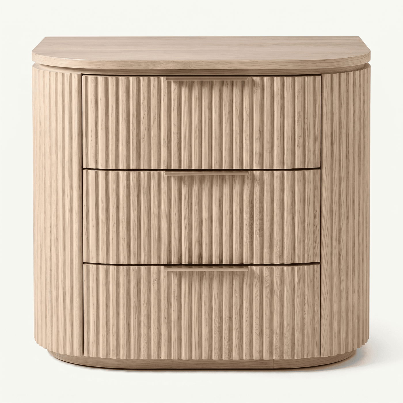 Fluted Oak Three-Drawer Nightstand
