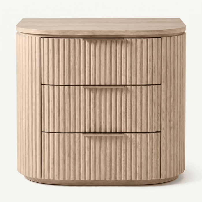 Fluted Oak Three-Drawer Nightstand