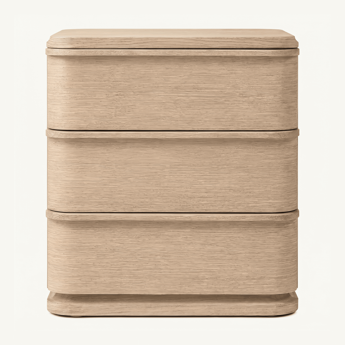 Rounded Edge Oak Three-Drawer Nightstand
