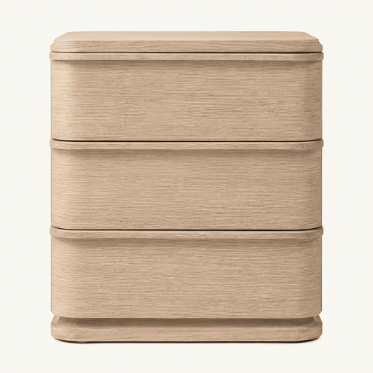 Rounded Edge Oak Three-Drawer Nightstand