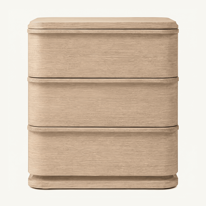 Rounded Edge Oak Three-Drawer Nightstand