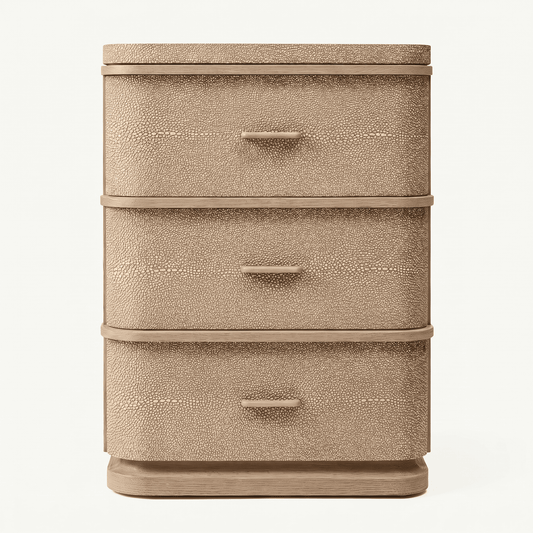 Shagreen-Effect Oak Three-Drawer Nightstand
