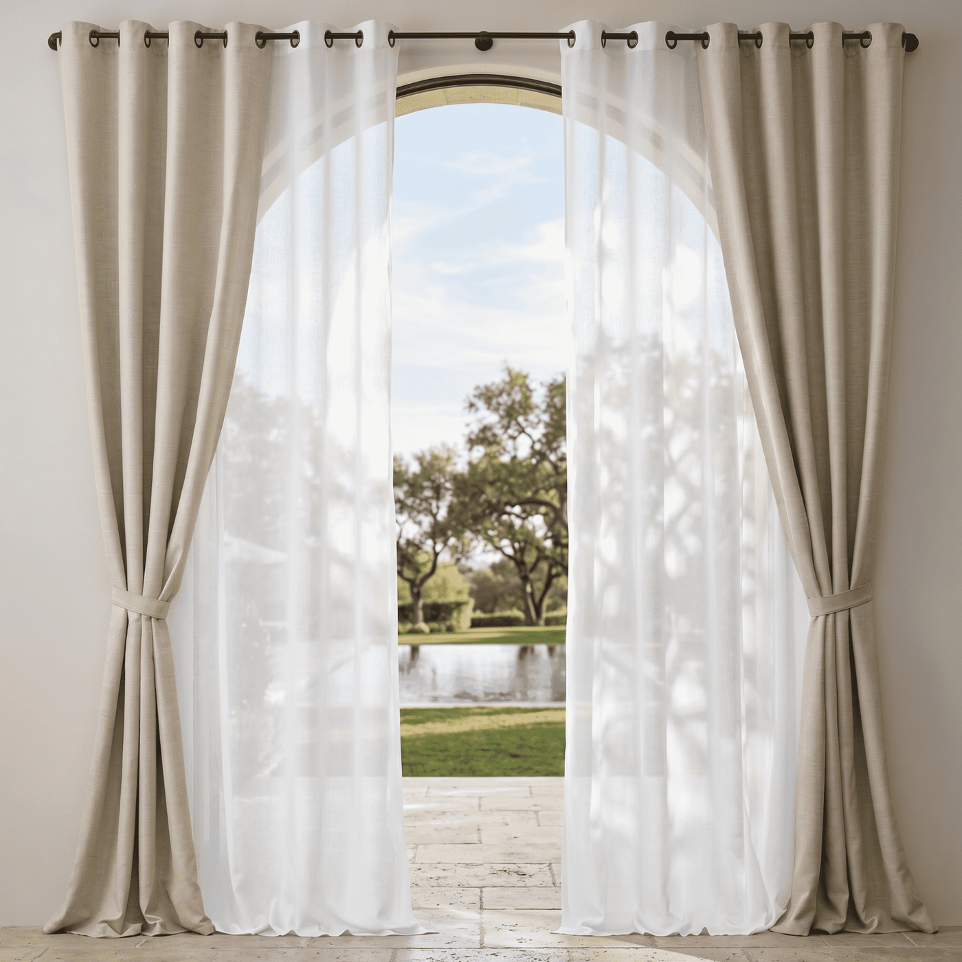 Sheer White Linen Look Light Filtering Curtain
