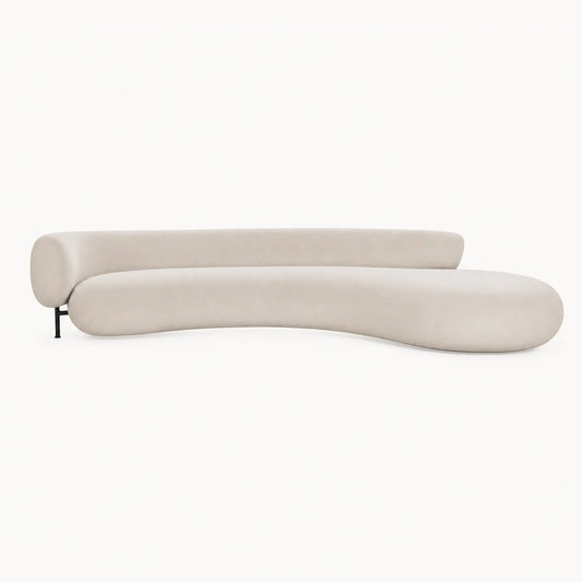 Organic Curved Beige Fabric Sofa
