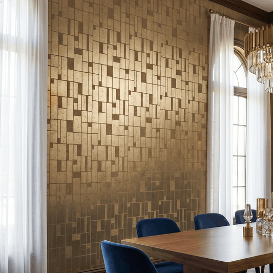 Golden Mosaic Metallic Panel Wallpaper