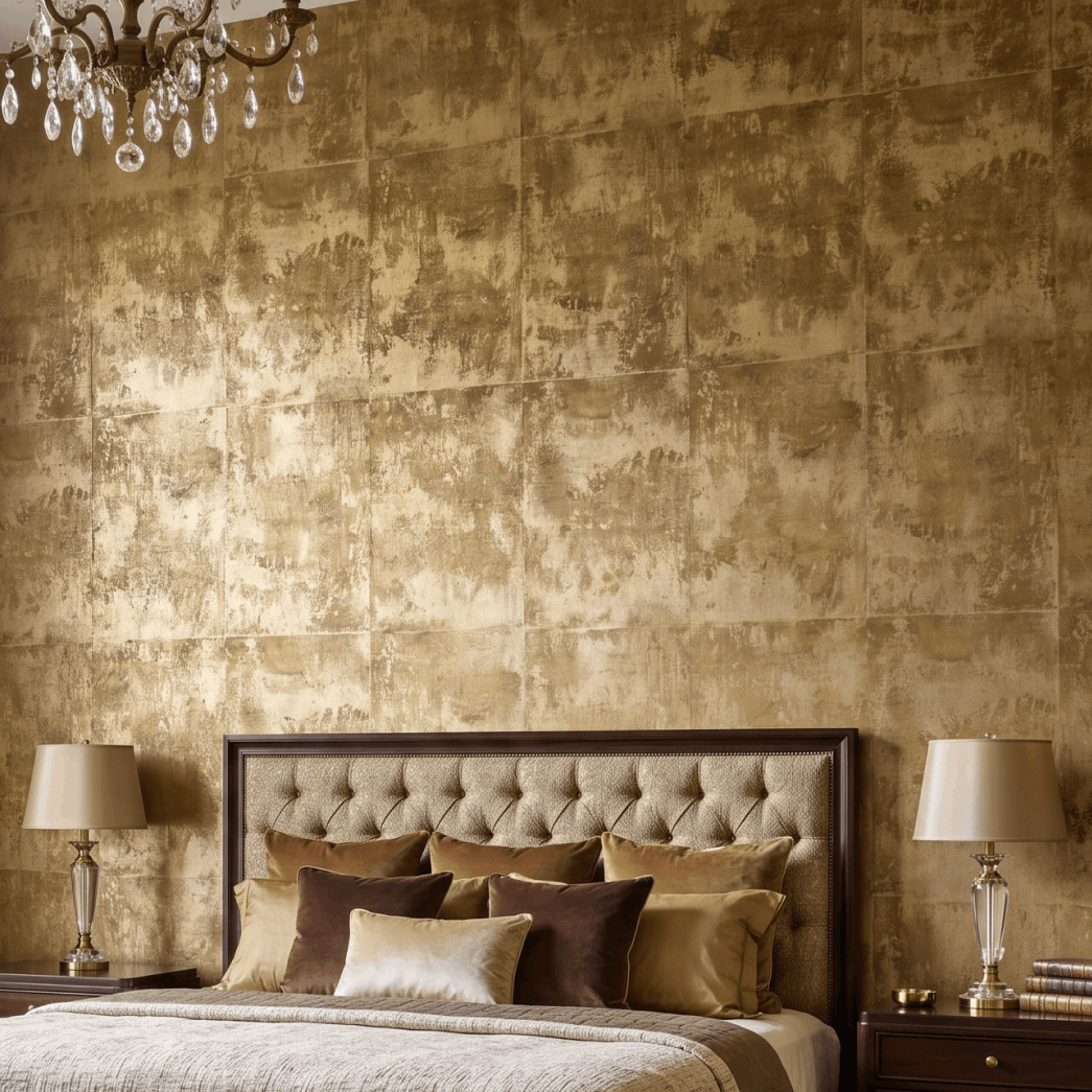 Antique Metallic Plaster Panel Wallpaper